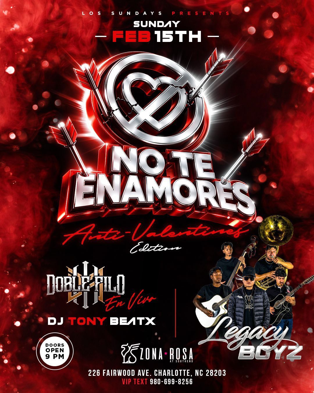 Sunday night event flyer at Zona Rosa in Charlotte, NC